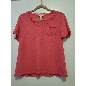 Sundance Linen Top T-shirt Coral Scoop Neck Women’s Short Sleeve Medium